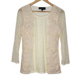 Sunday in Brooklyn Anthropologie Small S Cream Lace Long‎ Sleeve Women's Top
